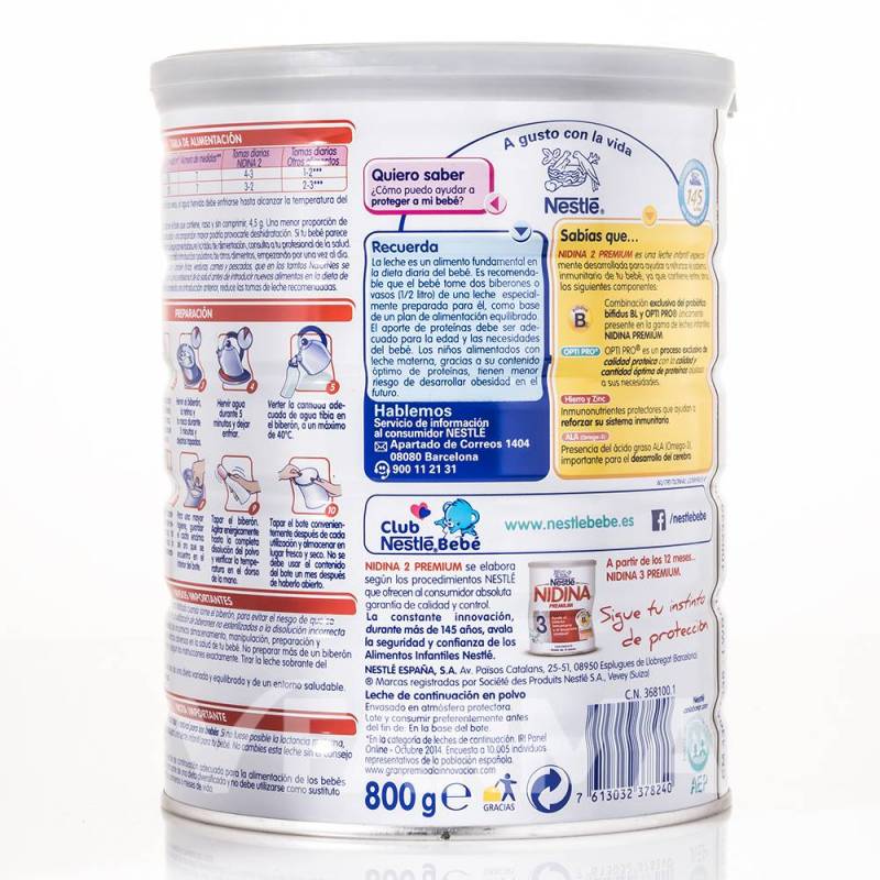 LECHE NIDINA PREMIUM 1 , 800 G - Mamá y Bebé